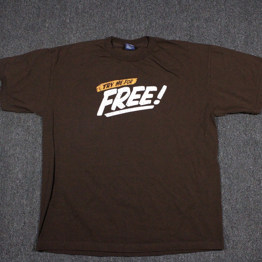 Aeropostale Graphic T-Shirt Mens XL Brown Excellent Try Me For Free Slogan Tee